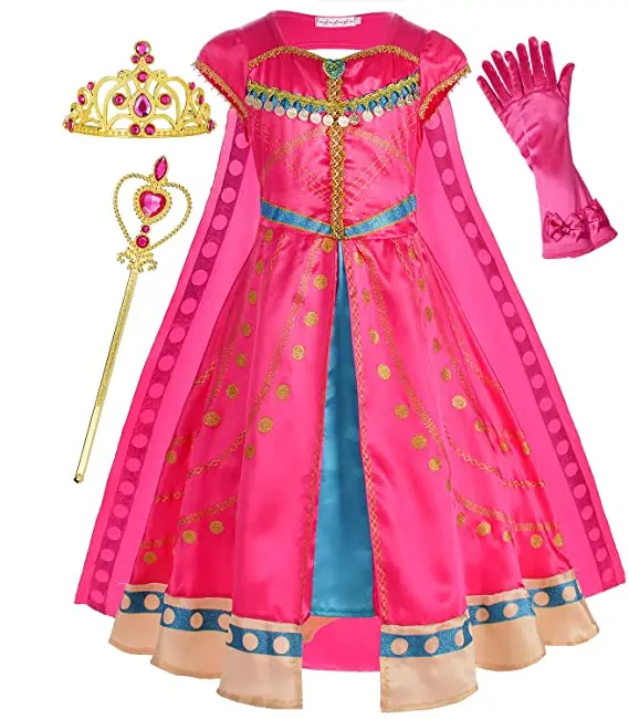 

MQATZ Arabian Princess Costume for Girls Dress Up Birthday Halloween Party with Cape Tiara Wand, Pink