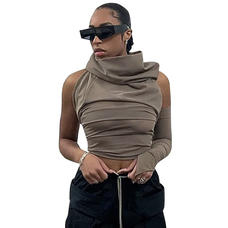 

2022 New Arrive Sleeveless Stand Neck Crop Tops Backless Casual Blouse Shirt Hooded Summer Vest For Women, Grey