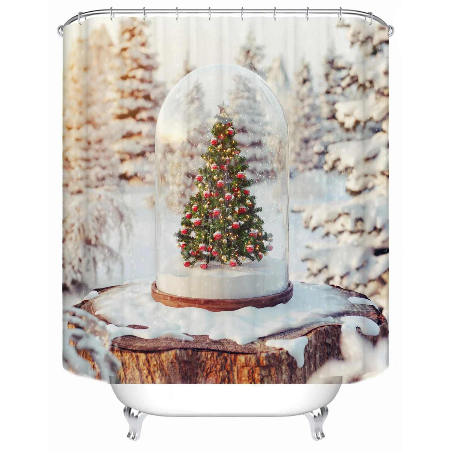 

180x180 bathroom shower curtain partition bathtub waterproof curtain forest heavy snow can be customized printing shower curta, Picture