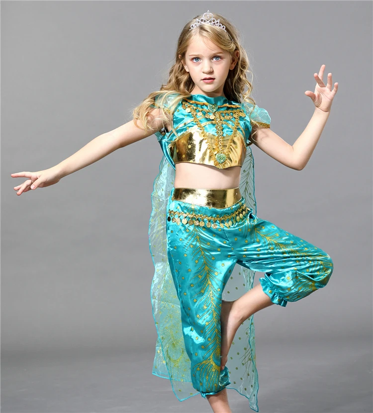 

COS218 Aladdin jasmine Costume Kids Child Girls Jasmine Princess Costumes Halloween Party Cosplay, Picture shows