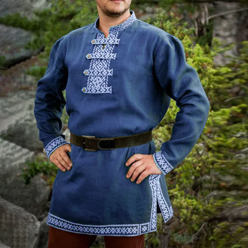 Ecoparty Adult Men Cos Medieval Knight Warrior Costume Tunic Norman Chevalier Viking Pirate Reenactment Tops Shirt For Men