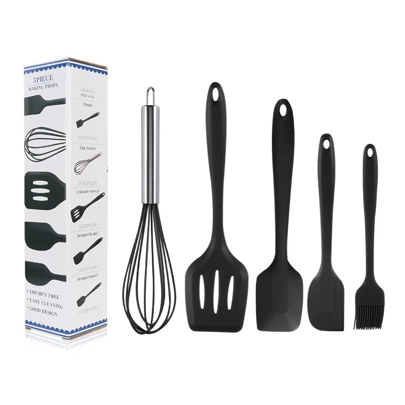 

5 Pcs In 1 Set Silicone Accessories Cooking Tools Kitchenware Soft Silicone Kitchen Tools Utensil Set Kitchen Accessories, Green,pink,red,black