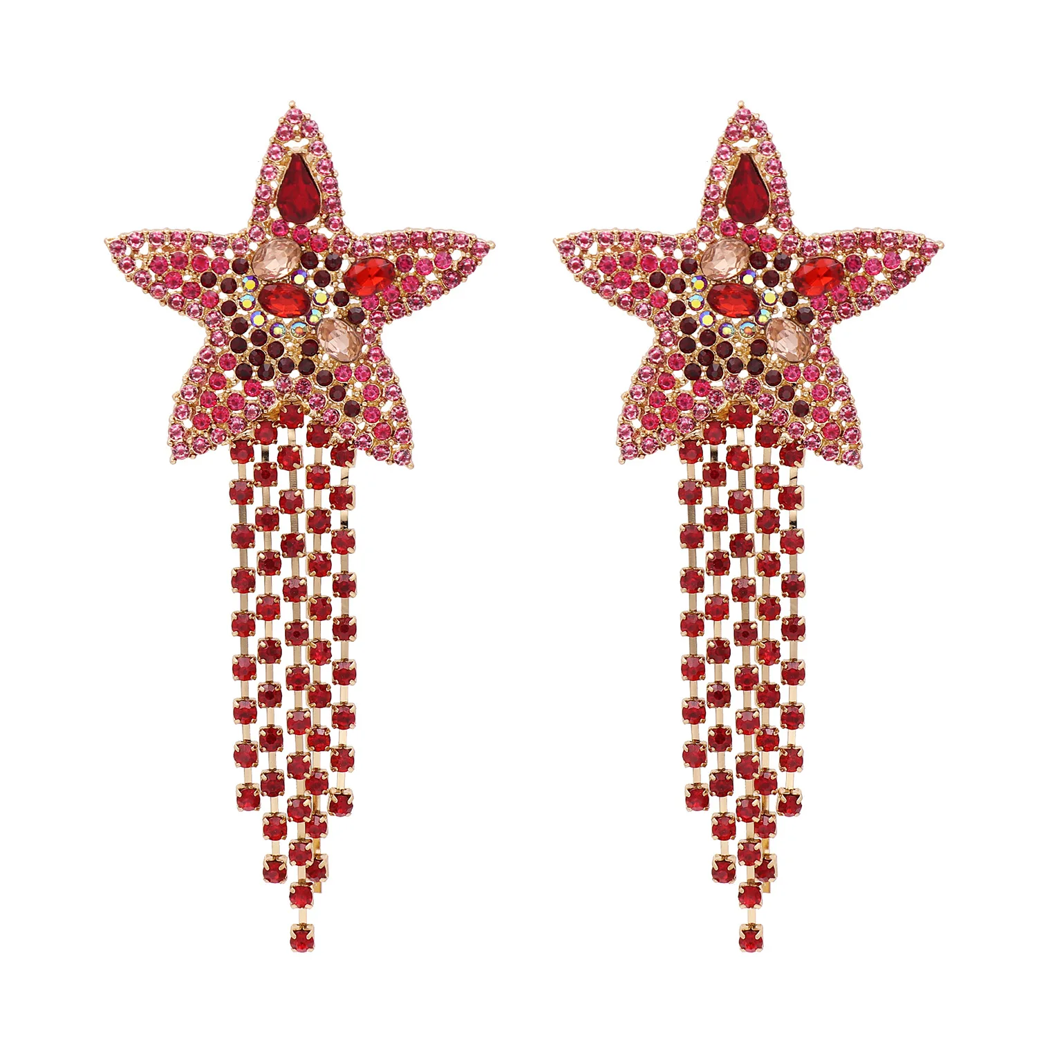 

Hot Selling Personality Starfish Star Tassel Earrings for Women Female Fashion Crystal Beaded Tassel Earrings Accessories