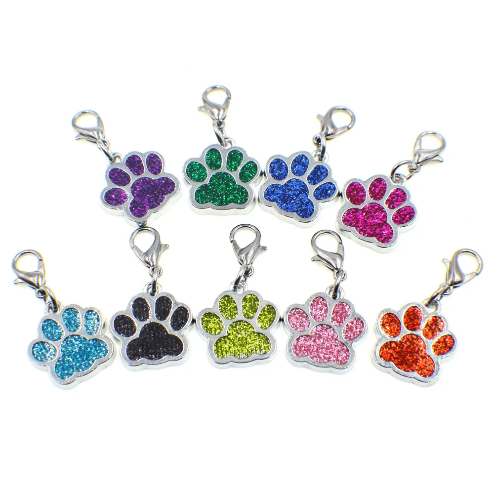 

wholesale Diy mixed color fashion dog paw Lobster clasp hang Pendant dangle charms dog tag fit pet collar necklace pendant chain