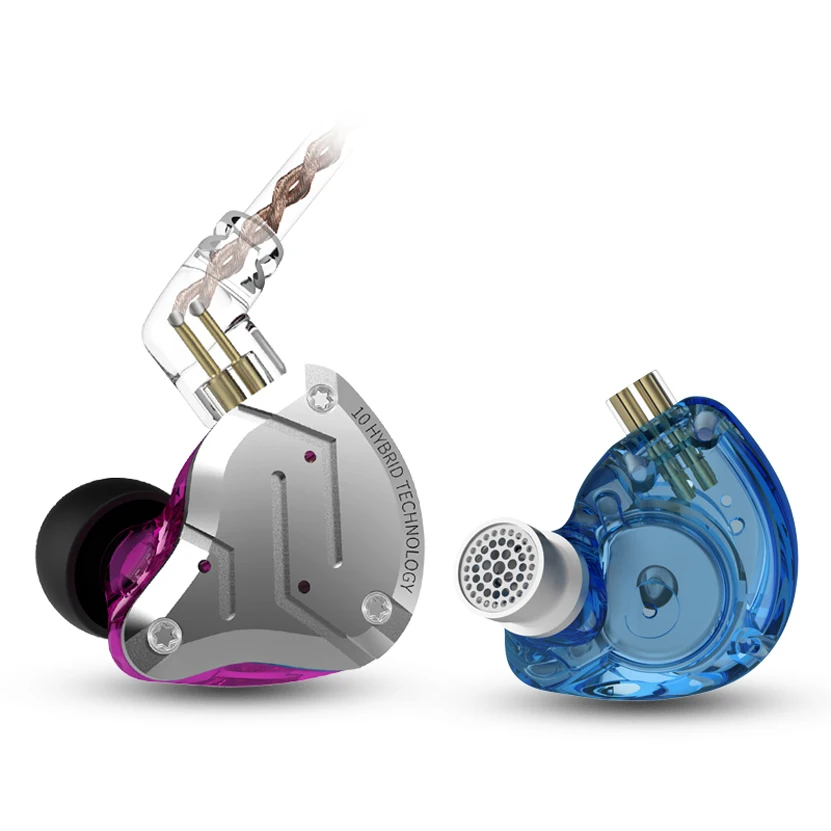 

KZ ZS10 Pro 10 Units Hybrid 4BA+1DD HIFI Bass Earbuds Headphones Sport In Ear Earphones, Black, blue, purple