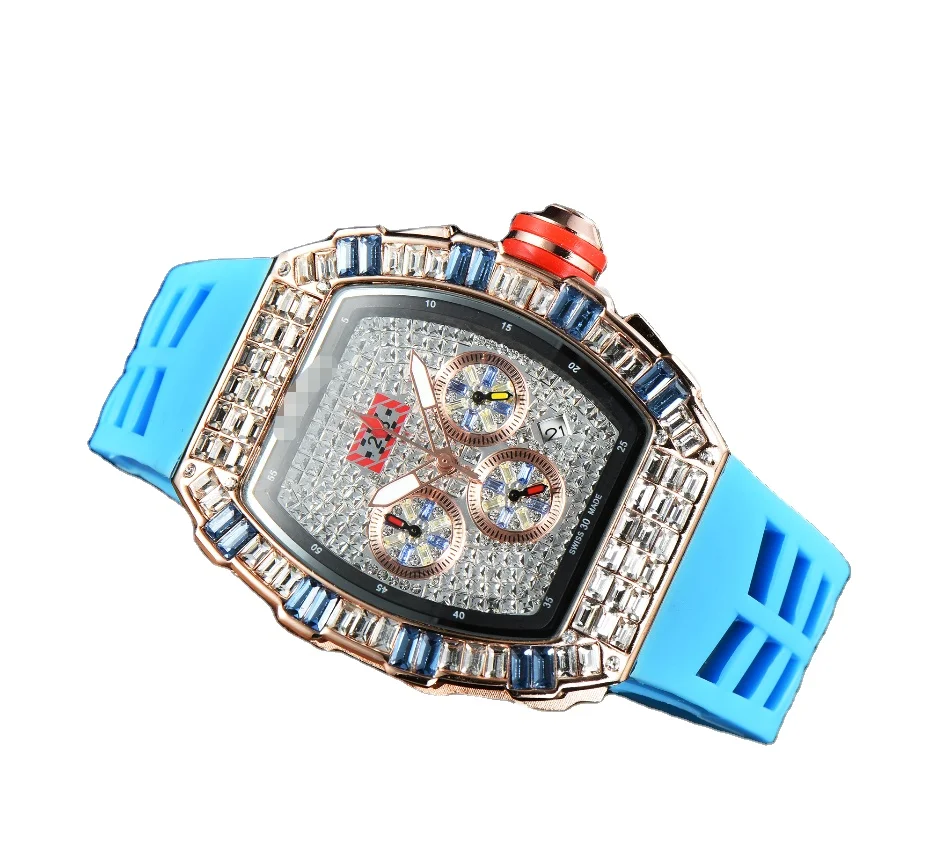 

2021 Latest RM Top Sales Iced Out Diamond Watches Men Gold Watch R-eplica Watch