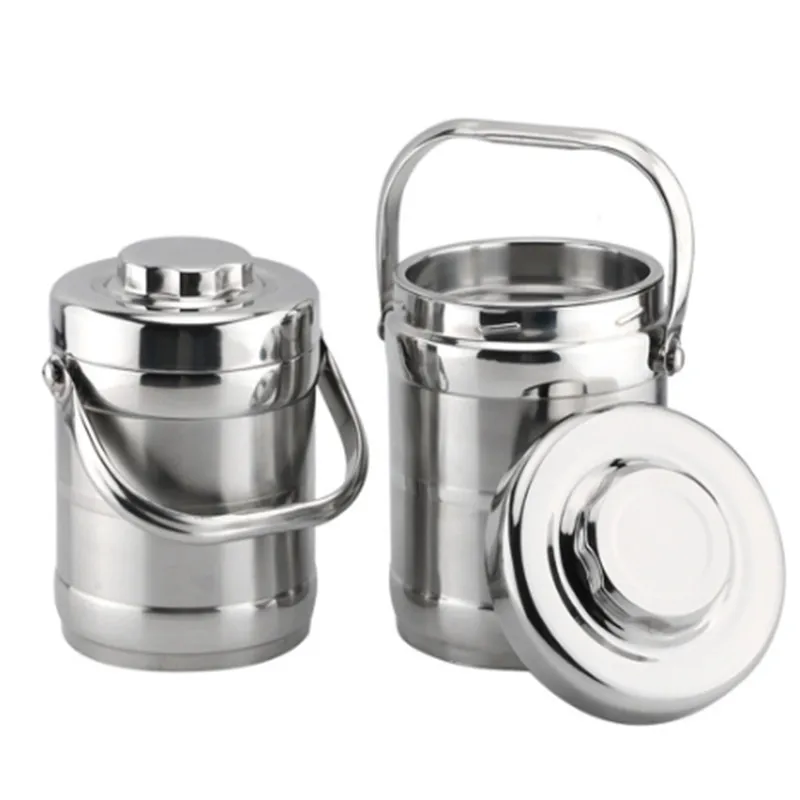 

2L Stainless Steel Lunch Box Three Floors Plus Bowl Insulation Barrel Big Capacity Insulation Mention Basket Insulation Barrel, Silver