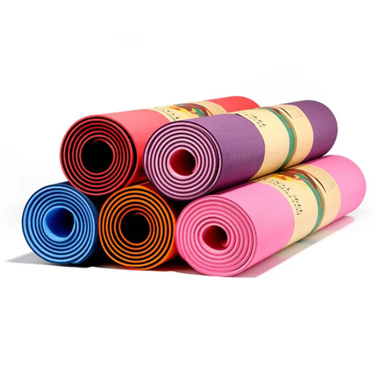 

Wholesale eco friendly tpe anti slip de yoga mat tpe, Double color ,pink blue purple green