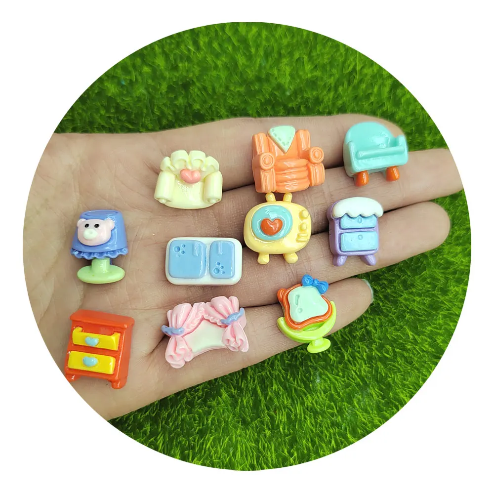 New Fashion 3D Resin Furniture Accessories Flatback Resin Cabochons Lovely Table Lamp Sofa TV Slime Beads Religious Children's