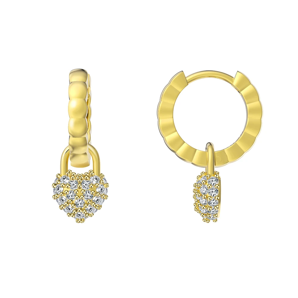 SE385 RINNTIN 14K Gold Plated Huggie Earrings 925 Sterling Silver Heart Drop Hoop Earrings for Women