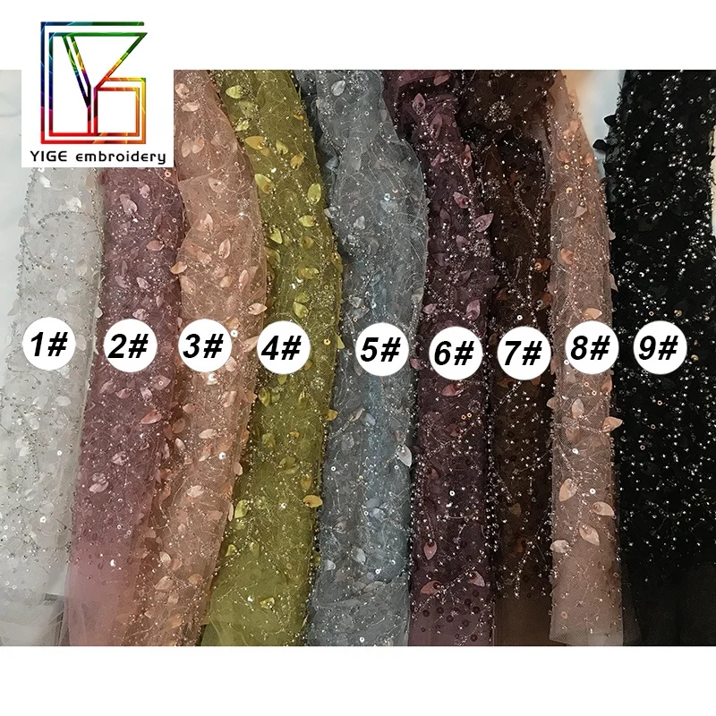

Luxury french white 3d three-dimensional satin flower beaded sequins lace embroidery bridal lace fabric for dress, As picture
