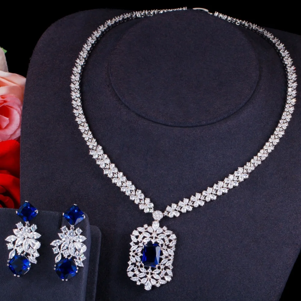 

Luxury fashion pendant women necklaces and earrings sets exquisite shiny zircon CZ bride jewelry set wedding party banquet