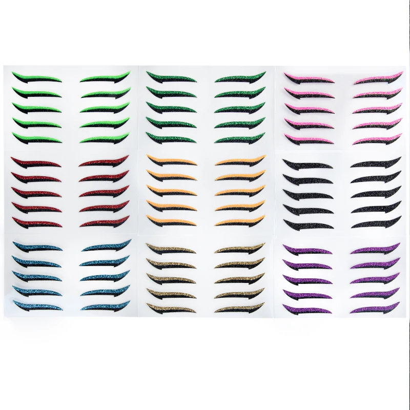 

40 Pairs Makeup Eye Liner Double Eyelid Sticker Flashing Silver Reusable Eyeliner Tattoo Stickers, Black,blue,yellow,purple,green,red,pink,orange,fluorescent green