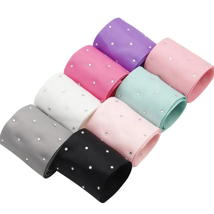 

3inch 75mm Plain Color Craft Hairbows Grosgrain Ribbon With Rhinestone 64521