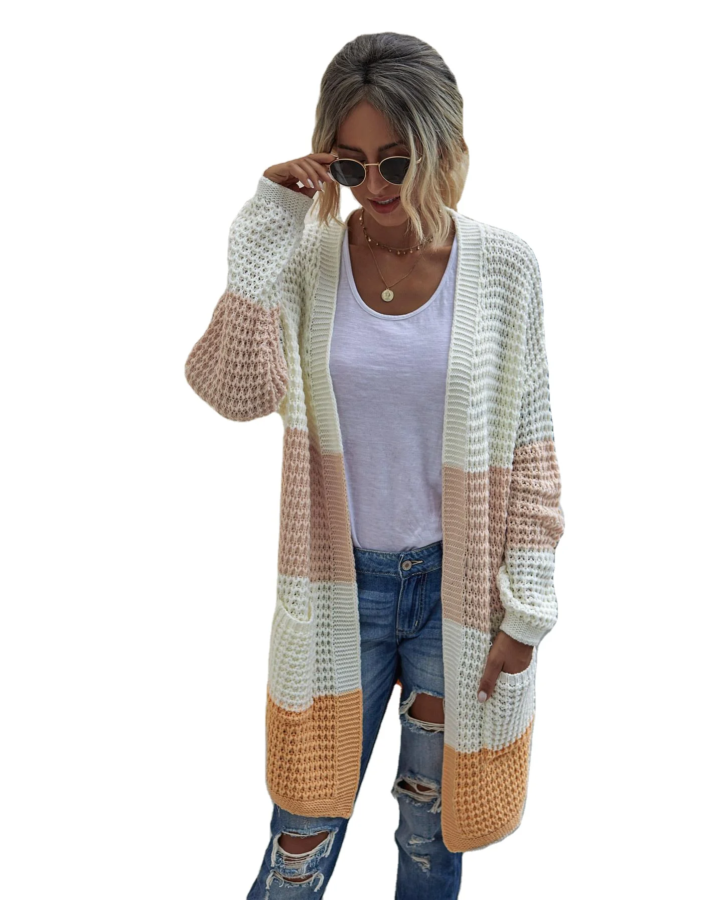 

Fashion Hot Recommend Colorful Patchwork Sweater Women Long Cardigan Sweater Coat