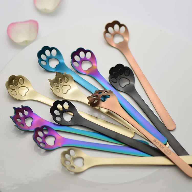 

Creative Design Gold Spoon 304 Stainless Steel Coffee Spoon Custom Cat Paw Spoon Set, Silver/gold/rose gold/black/rainbow/blue/purple