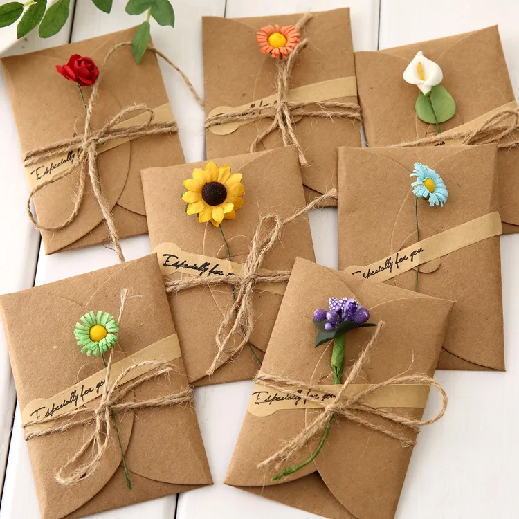 

HOVANCI Luxury Flower kraft thank you gift cards greeting card with envelopes and sticker free gift card