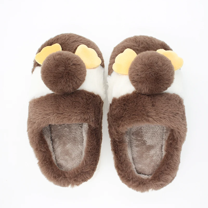 

The latest design custom men's flat-bottom non-slip home cute pompoms women's cotton slippers plush women, Picture