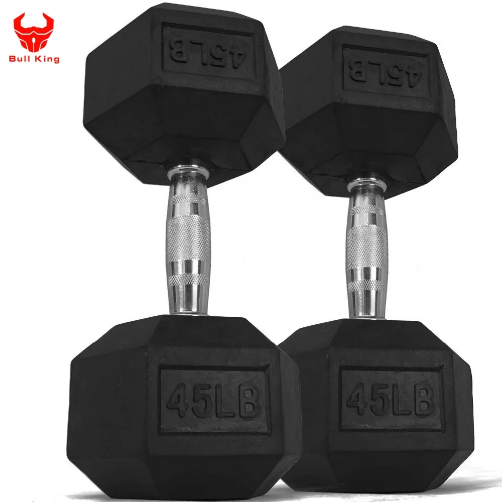 

factory direct hex rubber dumbbell set, Black