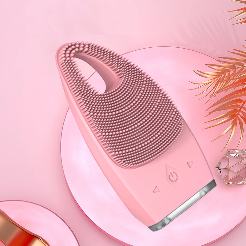 

Ultrasonic Strong vibration Face cleaner brush New design Acoustic wave Face massager Silicone cleansing brush for face