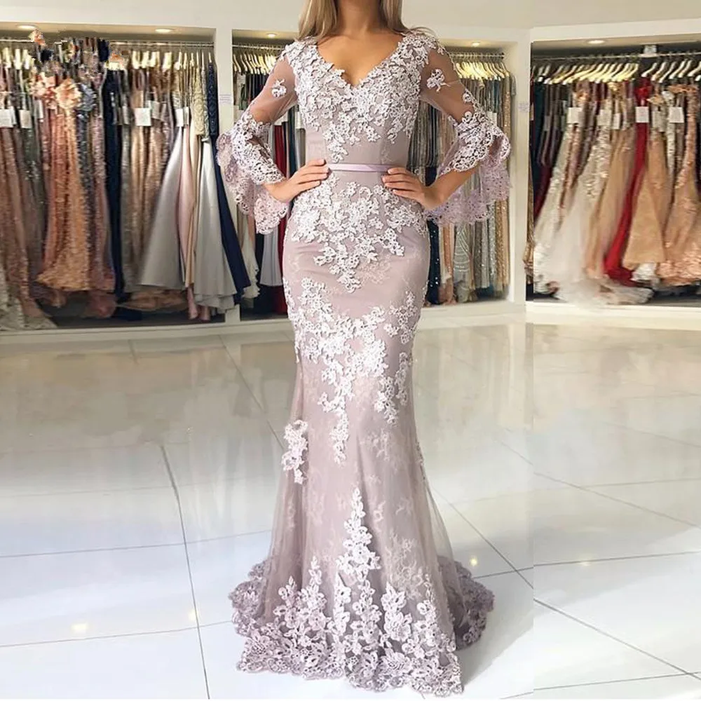 

EV021 Muslim Evening Dresses Design Ladies 2022 Vestidos Largos Lace applique Islamic Dubai Lebanon Mermaid Elegant Long