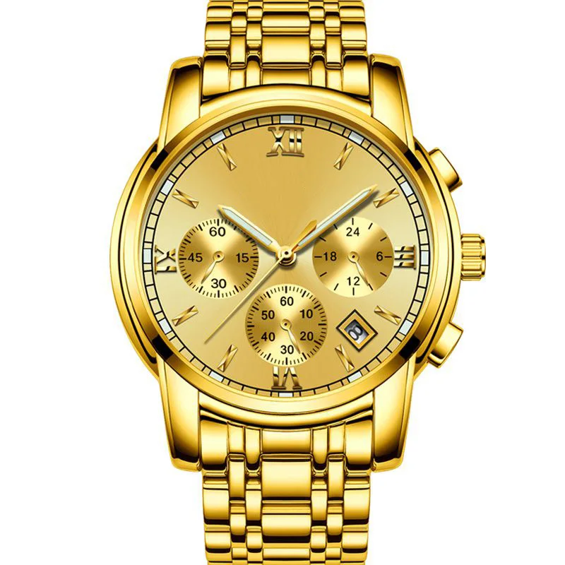 

Jam tangan cowok 3atm quartz stainless steel back gold design watches for men