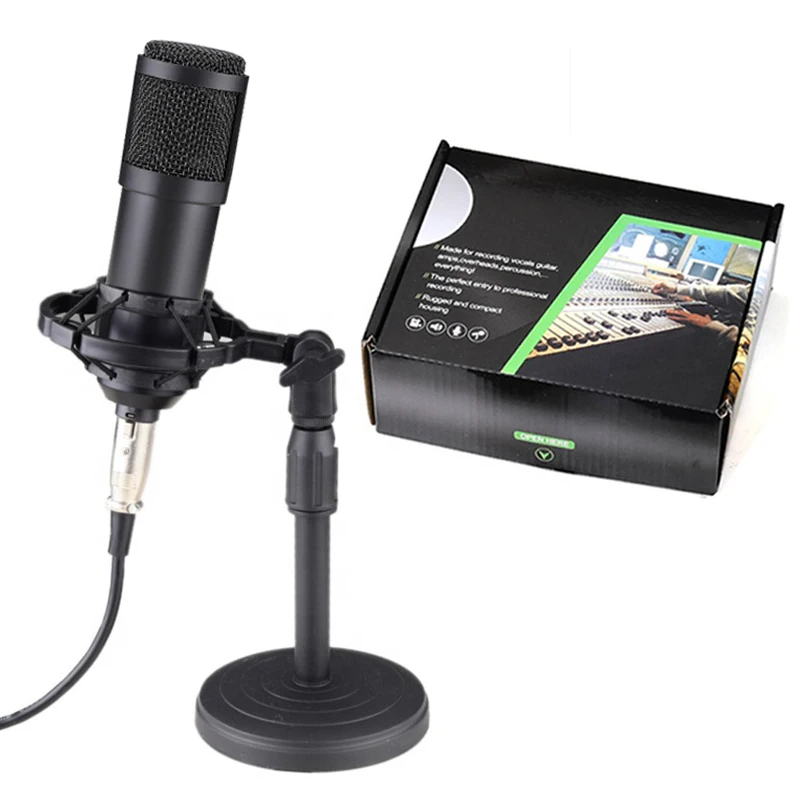 

professional wired mic studio recording 3.5mm noise canceling electret bm800 computer gaming condenser microphone, Black