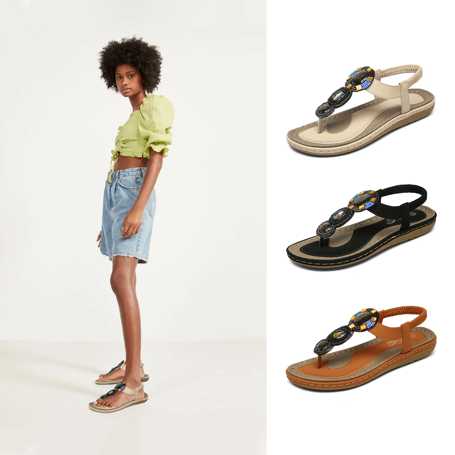 

Retro Colorful Bohemia Style Arch Support Casual Ladies Channel Woman Sandal, 3 colors
