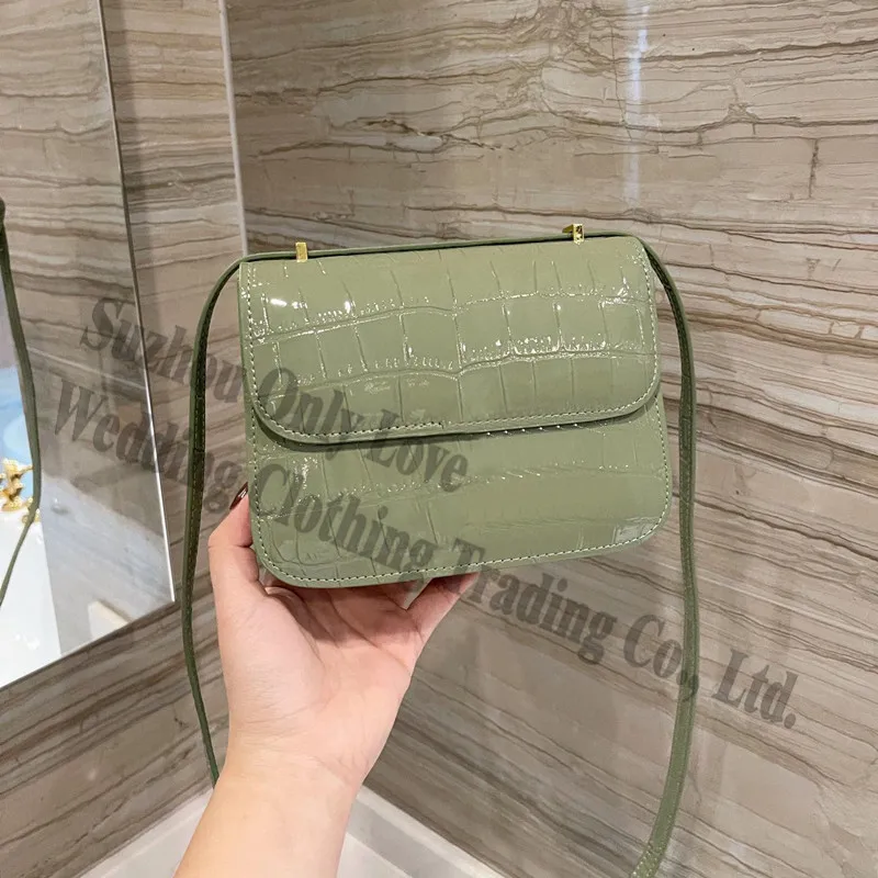 

Free Shipping Mirror Alligator surface Square Flap Black Lady Leather Single Strap Shoulder Cross Body Bag Hand bags For Women