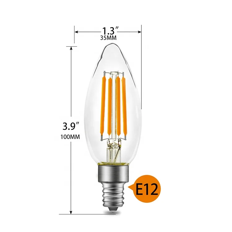 E12 type B Bulb 5w Led Candle Bulb Dimmable B10 Led Filament Bulb