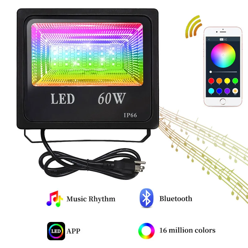 16Million Music RGBW 60W Bluetooth App Control LED Flood Lights Outdoor Led Landscape Lightings RGBW Bluetooth Smart Floodlights