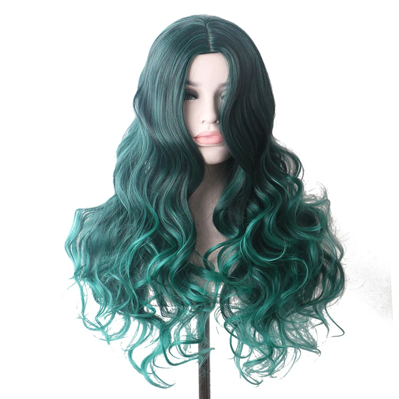 

Cheap Women Colored Curly Long Heat Resistant Synthetic Hair Cosplay Wigs Green Wig Ombre