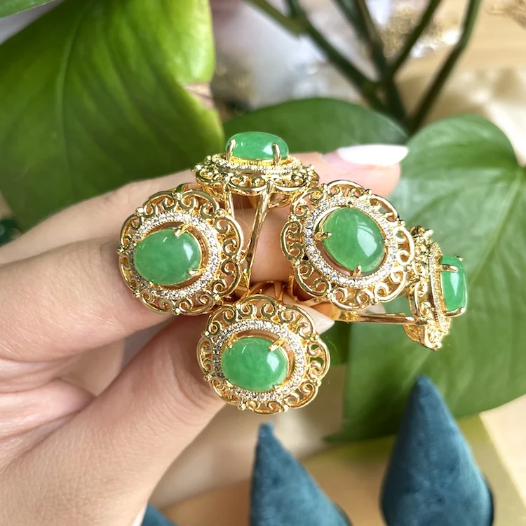 

Vintage Finger Rings Accessories Green Natural Gemstone Jade Ring For Women 2021 Rings Jewelry Wholesale