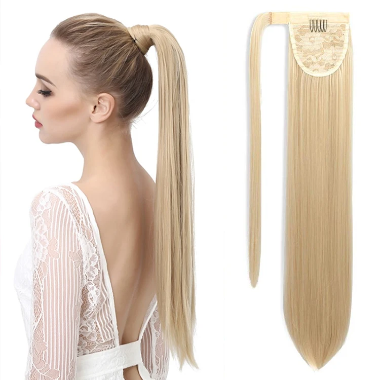 

Vigorous Wrap Around Straight Hair Ponytail Straight Hair Extension Clip in 22 Inch Synthetic Hair Ponytails Blonde Color