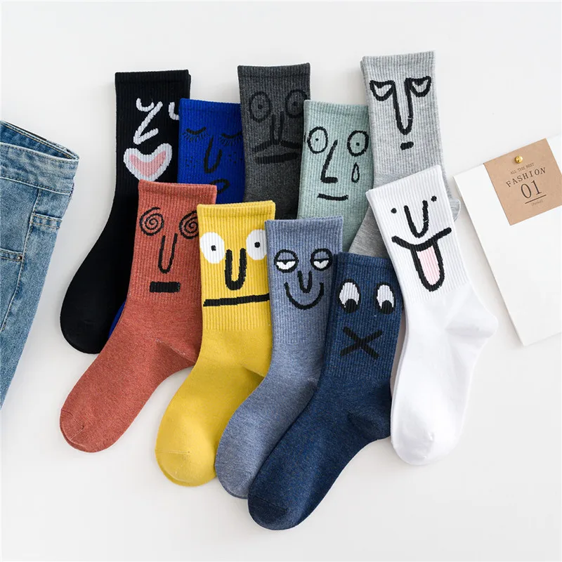 

Custom smiling face cotton art socks fashion cute knit funny crew sock for lady, Colors