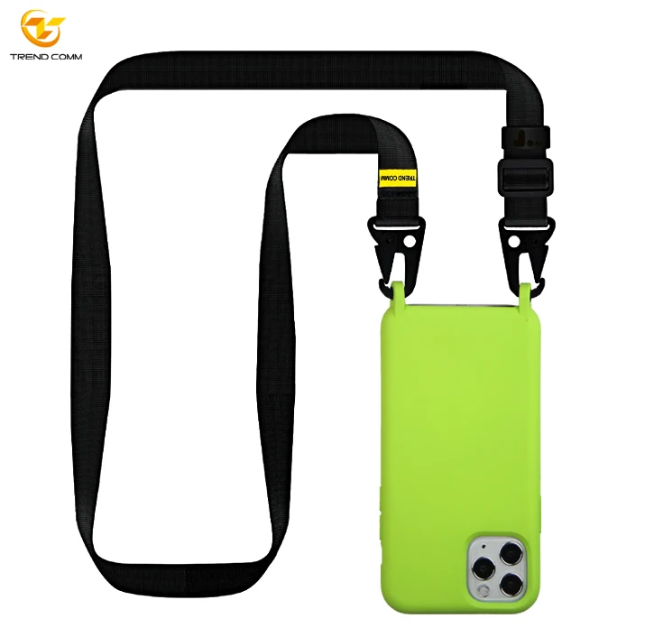 

Custom Rubber Coating Silicone Phone Case With A Nylon Strap For iPhone 11