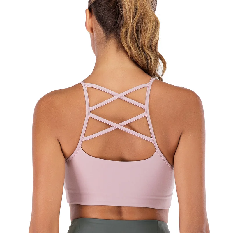 

Thin shoulder strap beauty back fitness sexy vest shock-absorbing gathered without steel ring yoga top, Gray black redwine