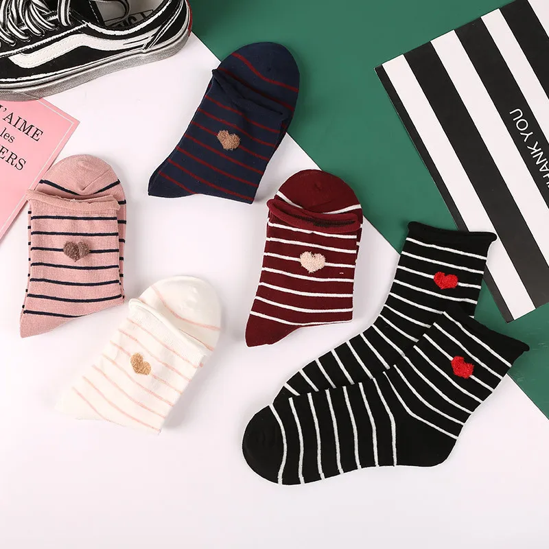 

Spring Thin Stripe Sport Cotton Athletic Tube Striped Socks For Women, Multi color