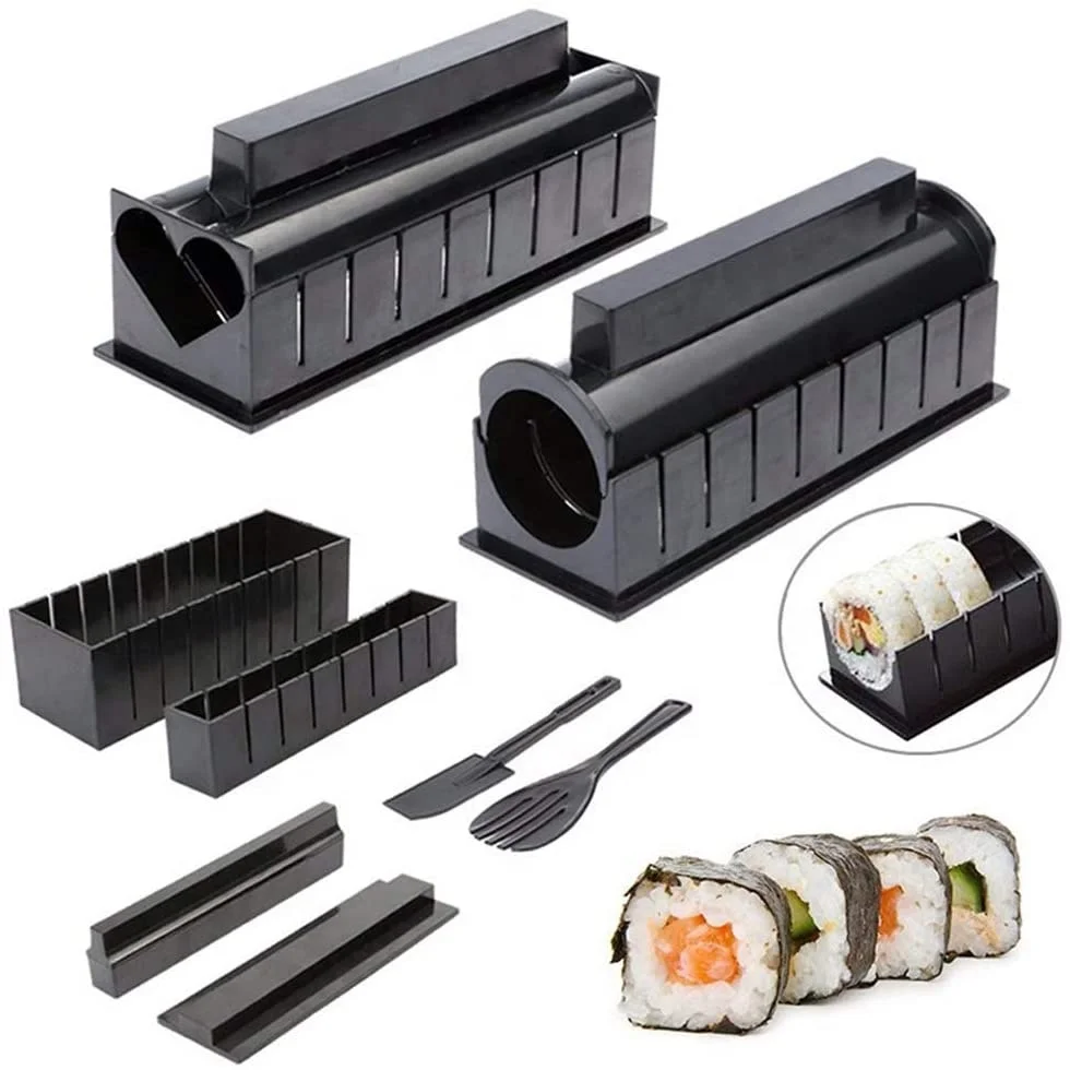 

11Pcs Sushi Making Equipment Kit Sushi Tools Rice Ball Making Mold Multifunctional Sushi Making Set, Beige, black, red