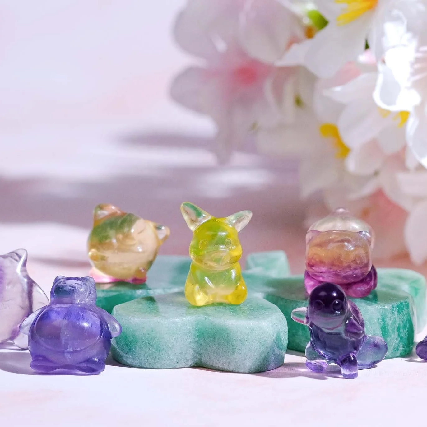 

Crystal Multi-Color Fluorite Mini Pokemon Souvenir Carving Cute Rainbow Pikachu Delicate Crafts