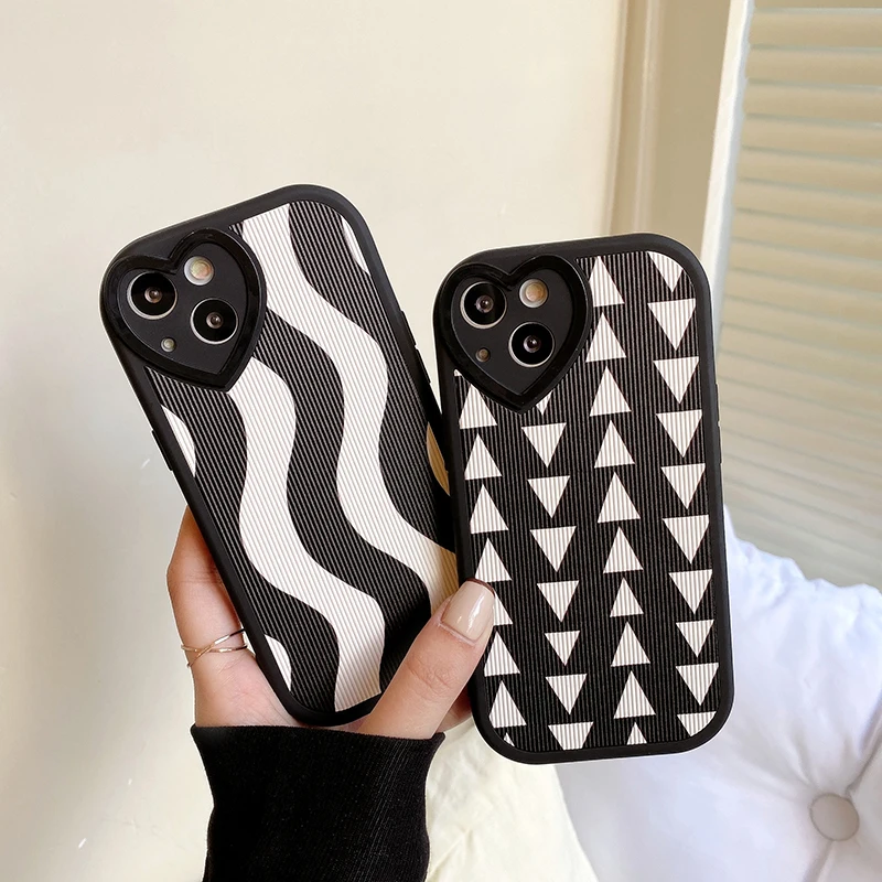 

Mobile phone case with triangle pattern, heart-shaped camera phone case for iphone 13 12 11 pro xs max xr 7/8 plus, Multi-color, can be customized