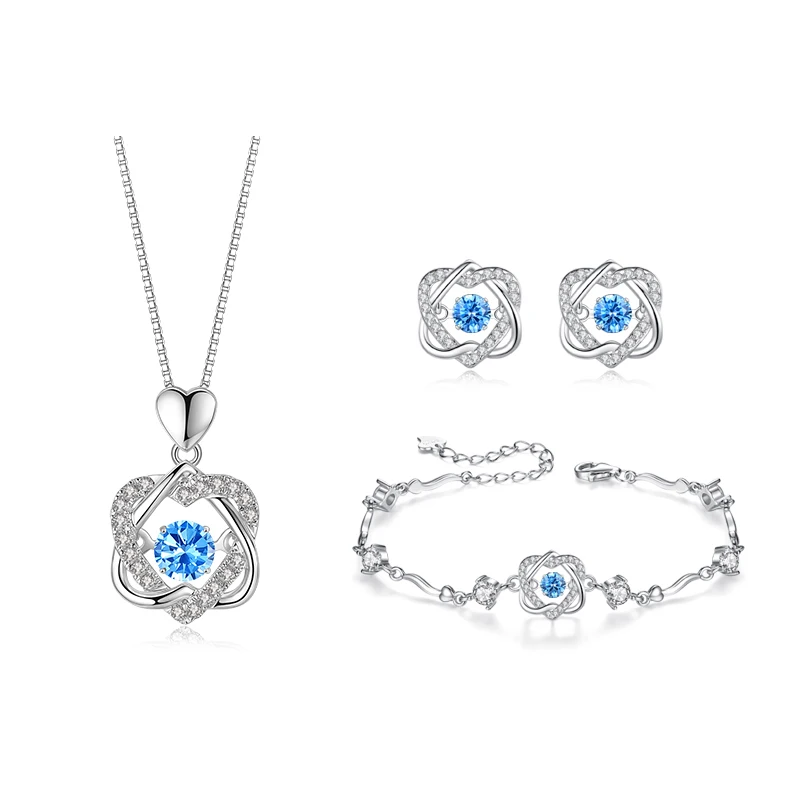 

Heart Shaped 925 sterling silver Rhodium Plated Blue Cubic Zirconia Non Tarnish Fashion Jewelry Sets