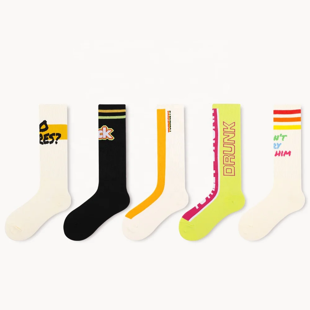 

Street Style Letter Pattern Personalized Unisex Casual Combed Cotton Knee High Socks, Colorful