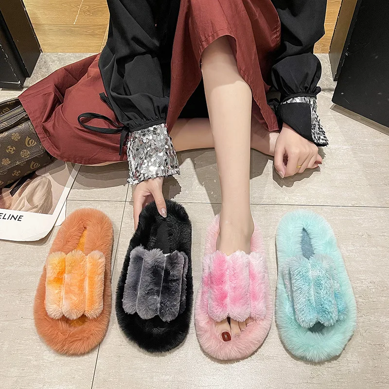 

Autumn And Winter New Flip Flops House Slippers Fashion Women'S Slippers Plush Fur Fluffy Soft Slippers, Picture
