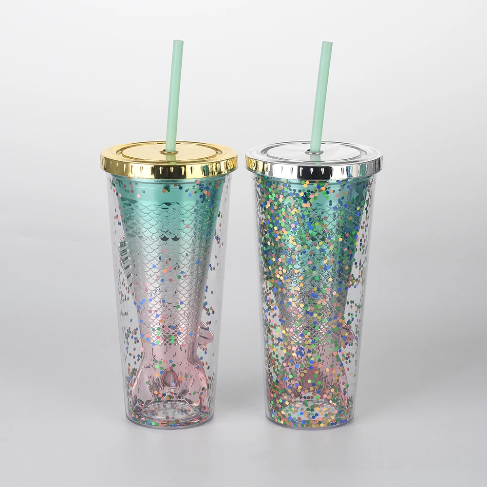 

350ml cute kids milk reusable water bottle colorful mermaid tumblers plastic children drink cups with straw lid, Customized color