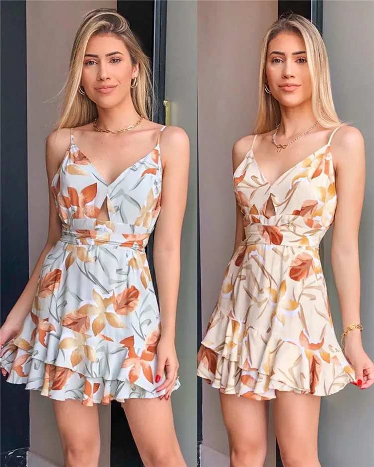 

American Suspender Floral Women's Maxi Dress Printed Sexy V-Neck Backless Sleeveless Womens Dresses, Blue,yellow