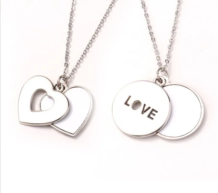 

2021 New DIY Sublimation Blanks Love Heart Carved Sliding Locket Necklace for Valentine's Day, Silver