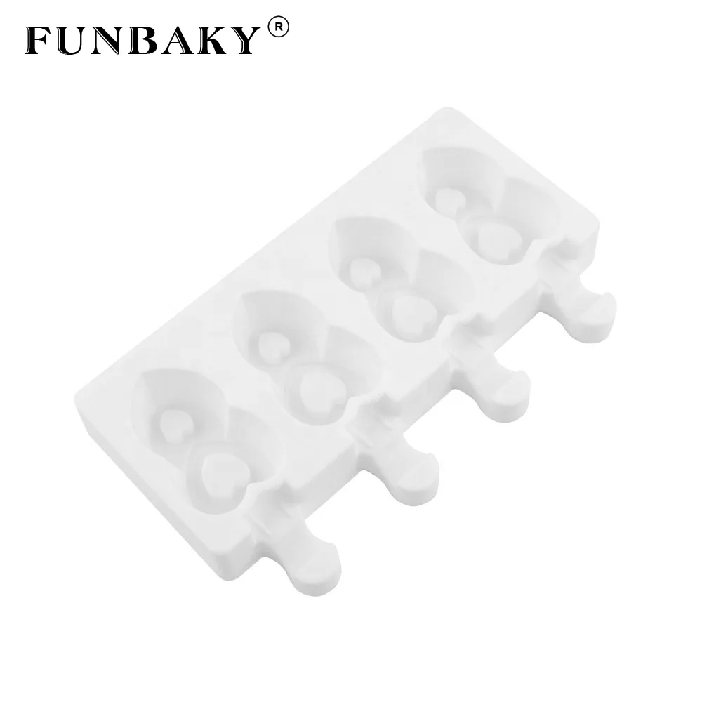 

FUNBAKY Valentine ' s Day romantic double heart ice cream silicone mold 4 cavity new design popsicle mold for lovers, Customized color