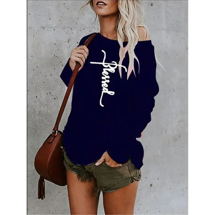 

Lowest Price 2021 Clothes Women'S Fashion Blouses & Shirts Print T-Shirt Tops Off The Shoulder Ladies Tops Blouses
