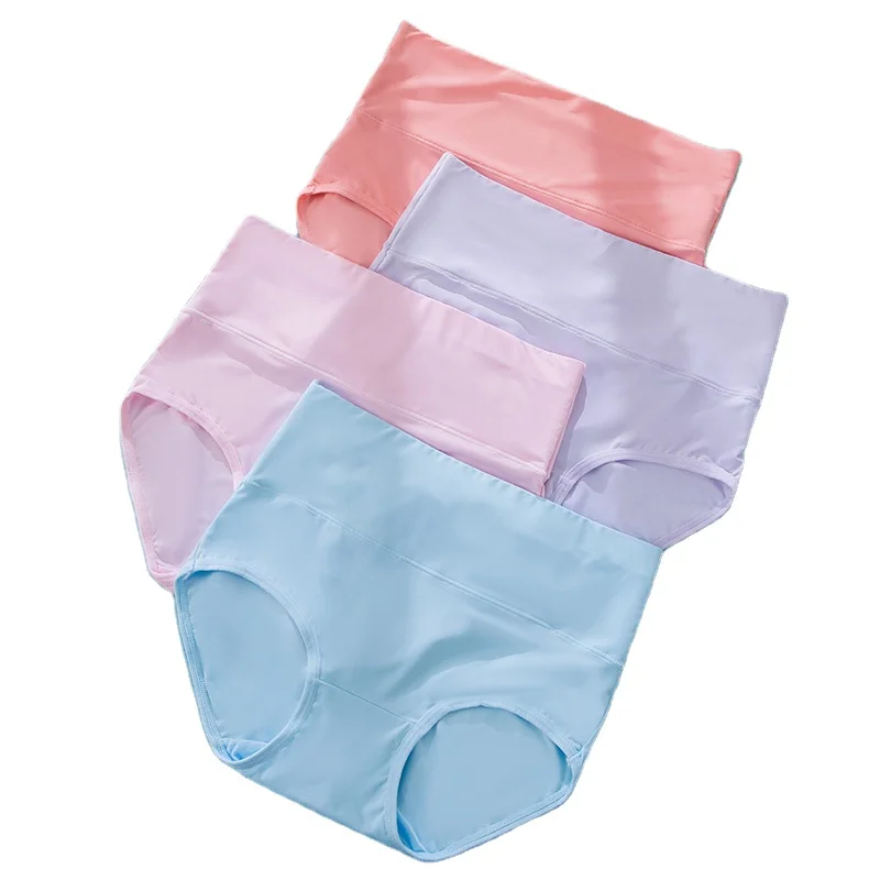 

High-Rise Panties Women Body Shaper Seamless Ice Silk Solid Ladies Health Underwear Slimming Nylon Breathable Female Lingerie